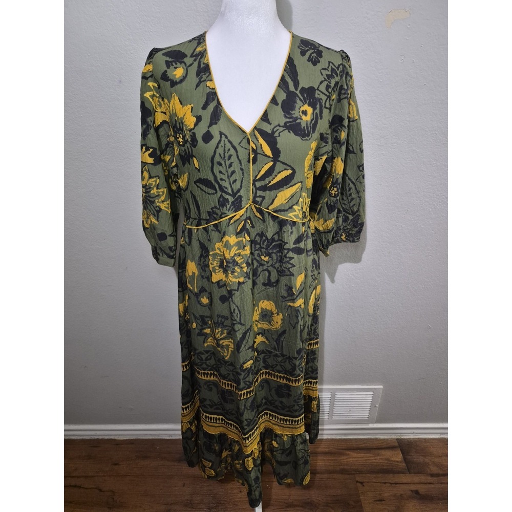 Figueroa & Flower Womens Blue Green Yellow Floral Maxi Dress Sz‎ Med Boho Artsy - Picture 2 of 8
